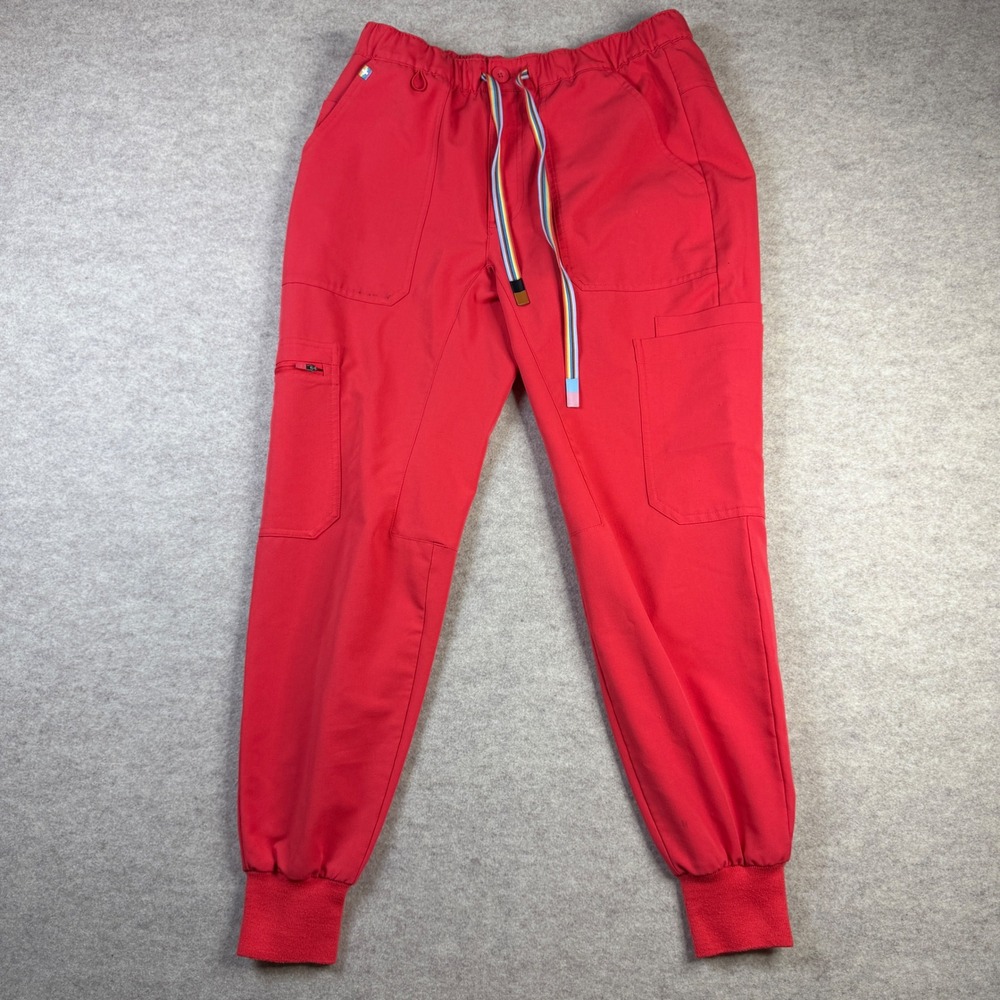 FIGS Technical Collection Red Scrub Jogger Pants Rainbow Drawstring Small S/S